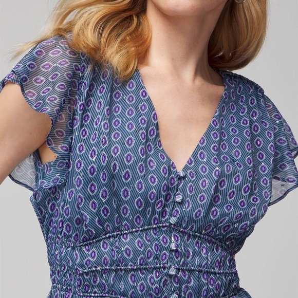 WHITE HOUSE BLACK MARKET V-Neck Flutter Sleeve Shell Top - Picture 3 of 5